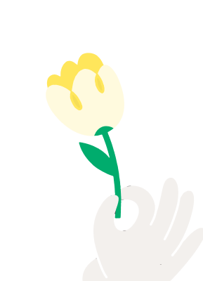 Main stylisée tenant une fleur jaune et blanche